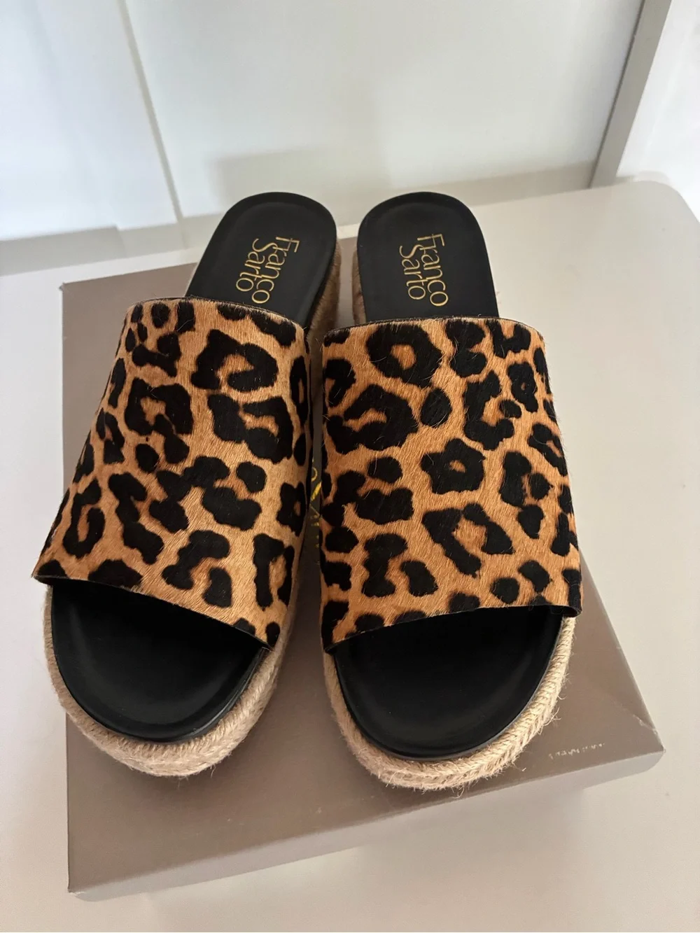 Franco Sarto Leopard Print Espadrille Slide Sandals - Camel